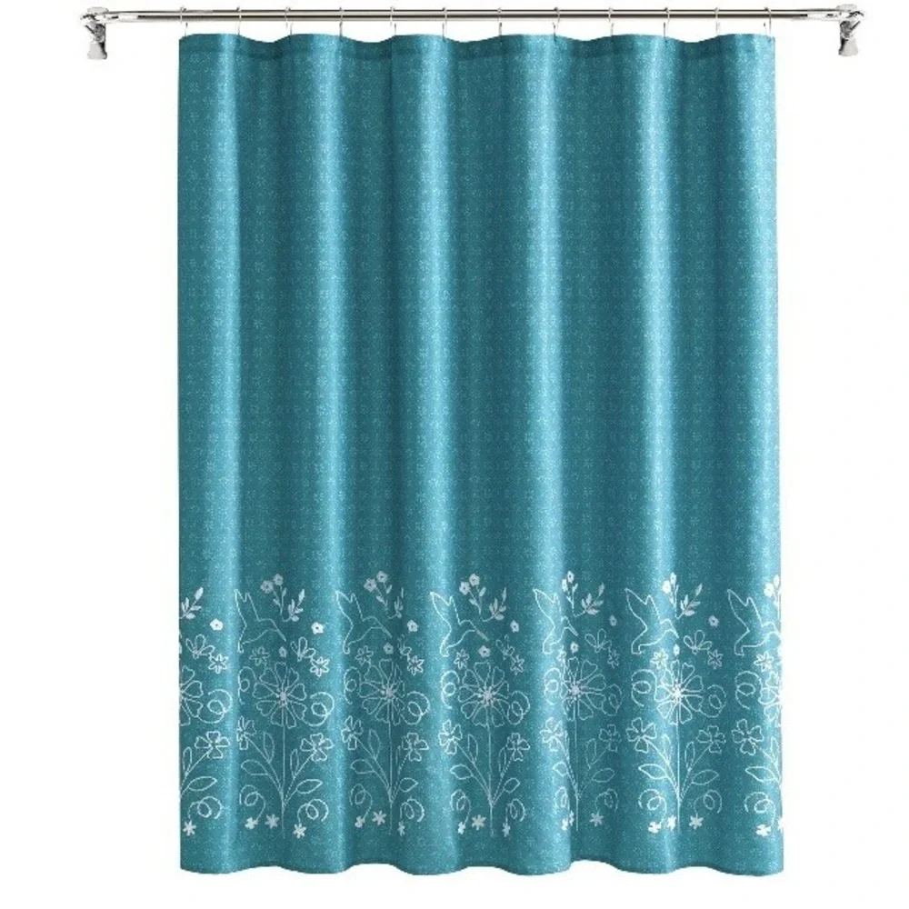 Pioneer Woman‎ Mazie Fabric Shower Curtain Floral Chainstitch Embroidered NEW